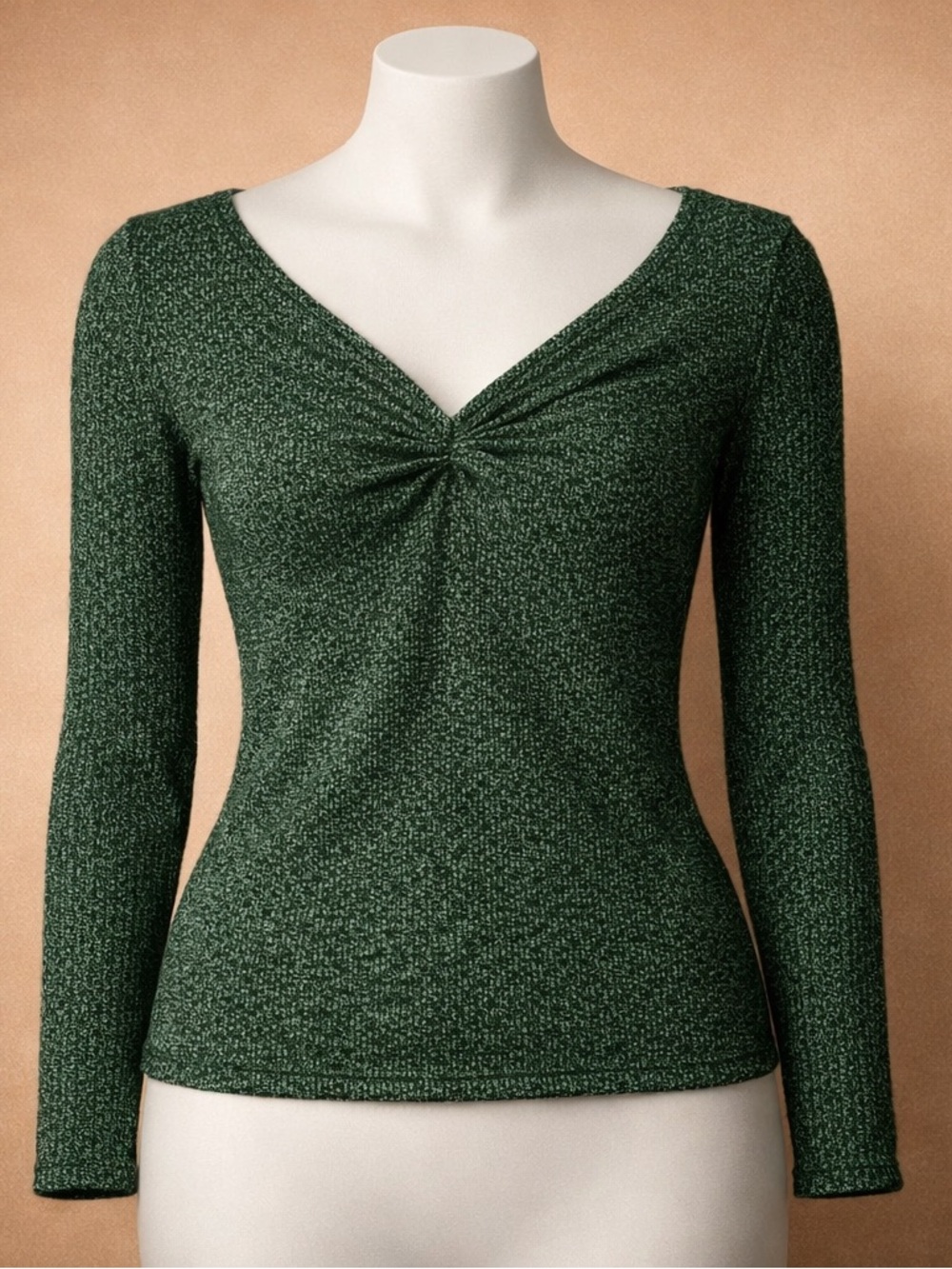 No Boundaries Green & Silver Long Sleeve V‑Neck Knit Top